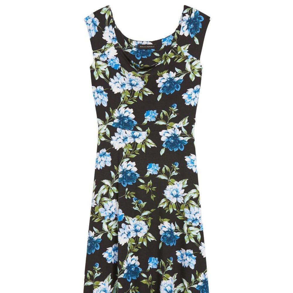Banana Republic Off-Shoulder Midi Knit Dress in Black Floral Sz M